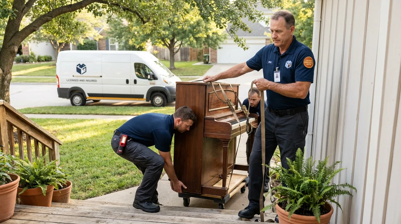 Licensed piano movers securing grand piano in Marysville, PA